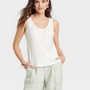 NEW a new day Women's White Satin Sleeveless Top